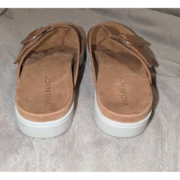Vionic Uptown Marin Women's Wedge Thong Orthopedic Sandal Tan Leather NIB 7.5M - Picture 6 of 9